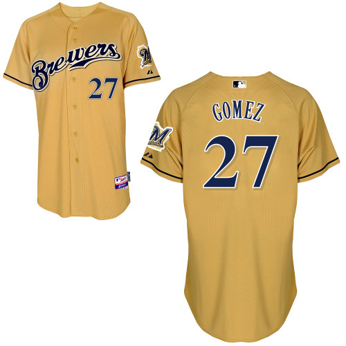 Carlos Gomez #27 Youth Baseball Jersey-Milwaukee Brewers Authentic Gold MLB Jersey
